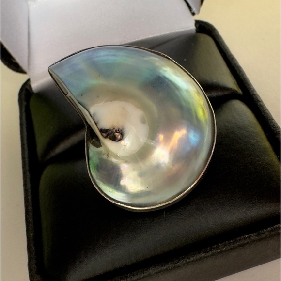 Vintage Large Sterling Silver 925 Handmade Shell Statement Ring - Picture 8 of 13